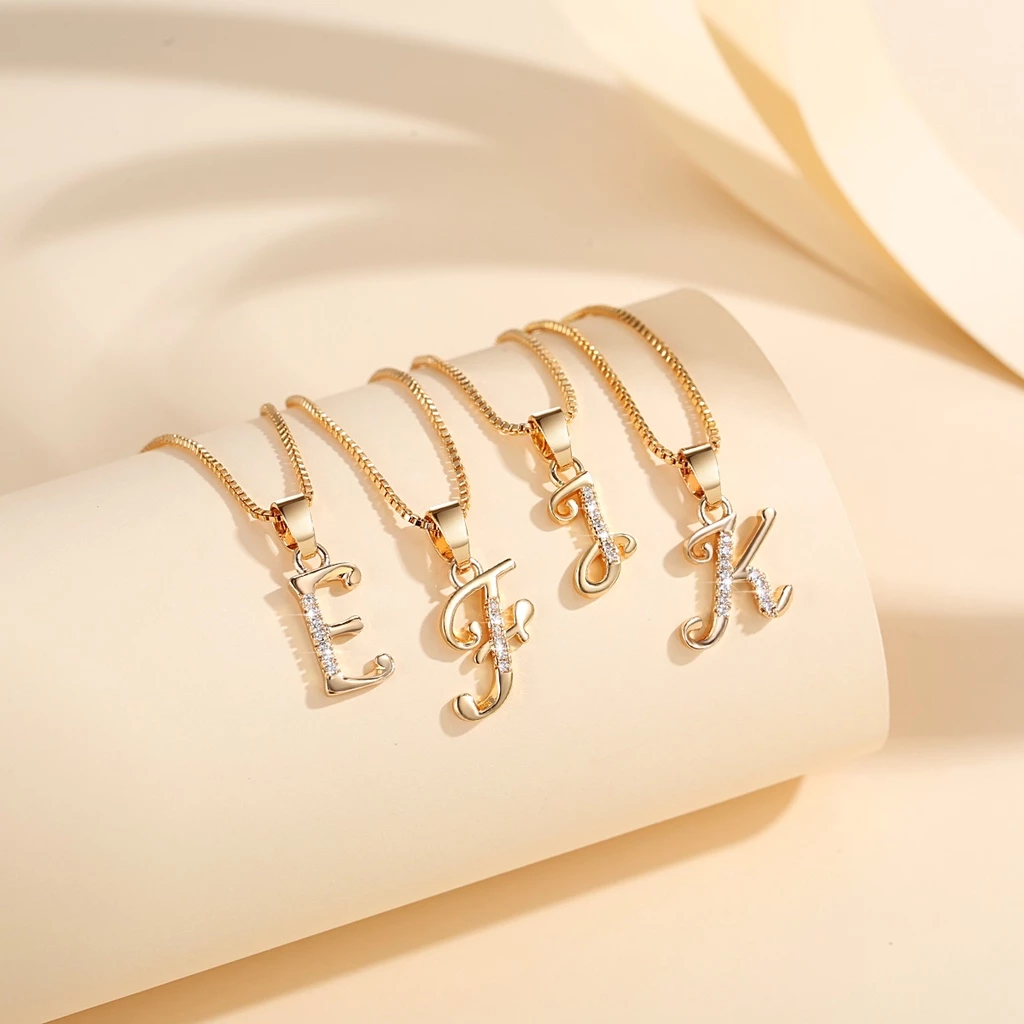 Initials Pendant Necklace GleamLetter Gold Series